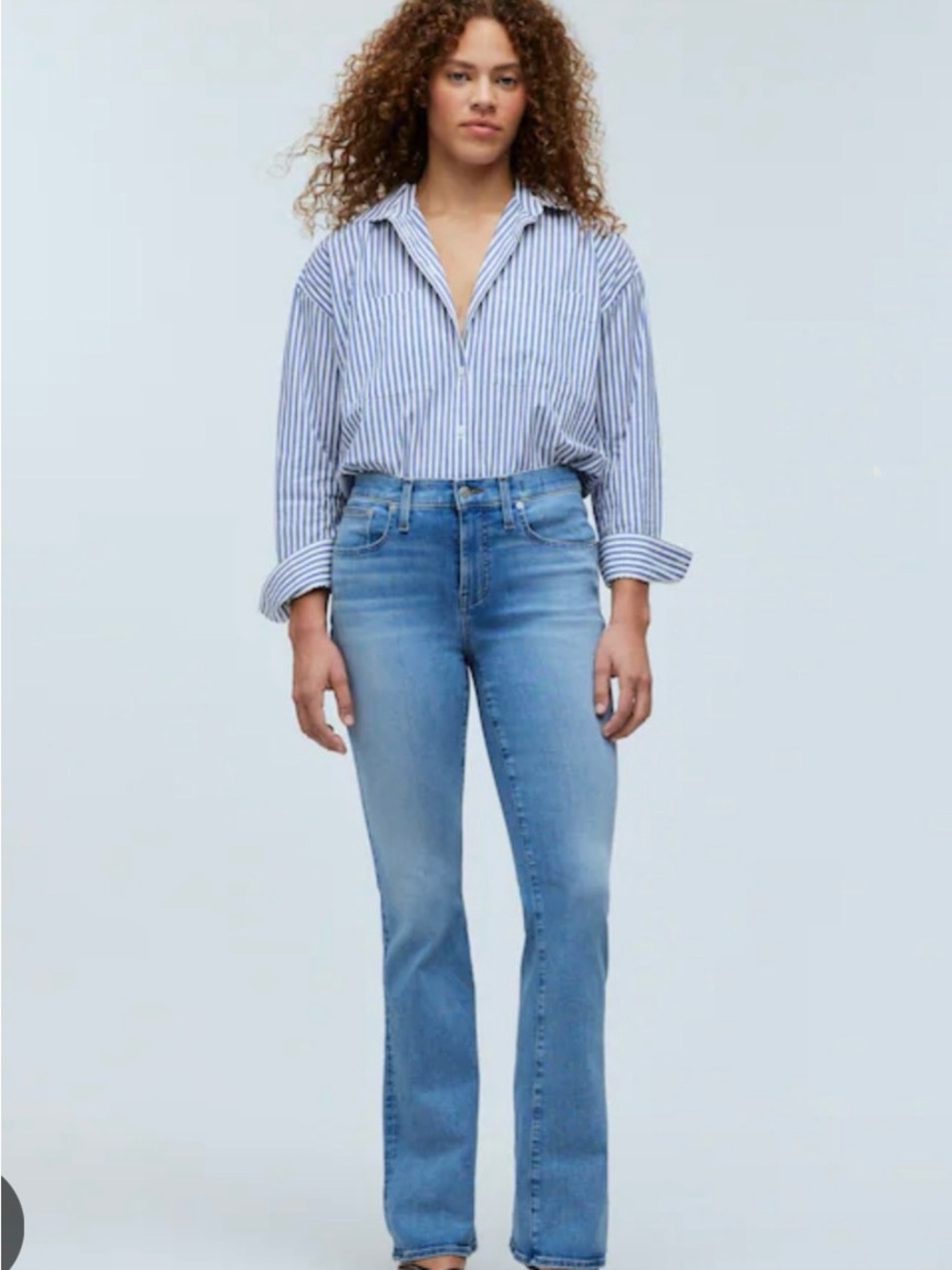 Madewell Kick Out Flare Full Length Light Blue High-Rise Flare Jeans Stretch